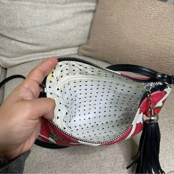 Brighton Bag Mini Crossbody Red Love Dove Canvas Pouch Long Strap Tassel Purse - Picture 8 of 15